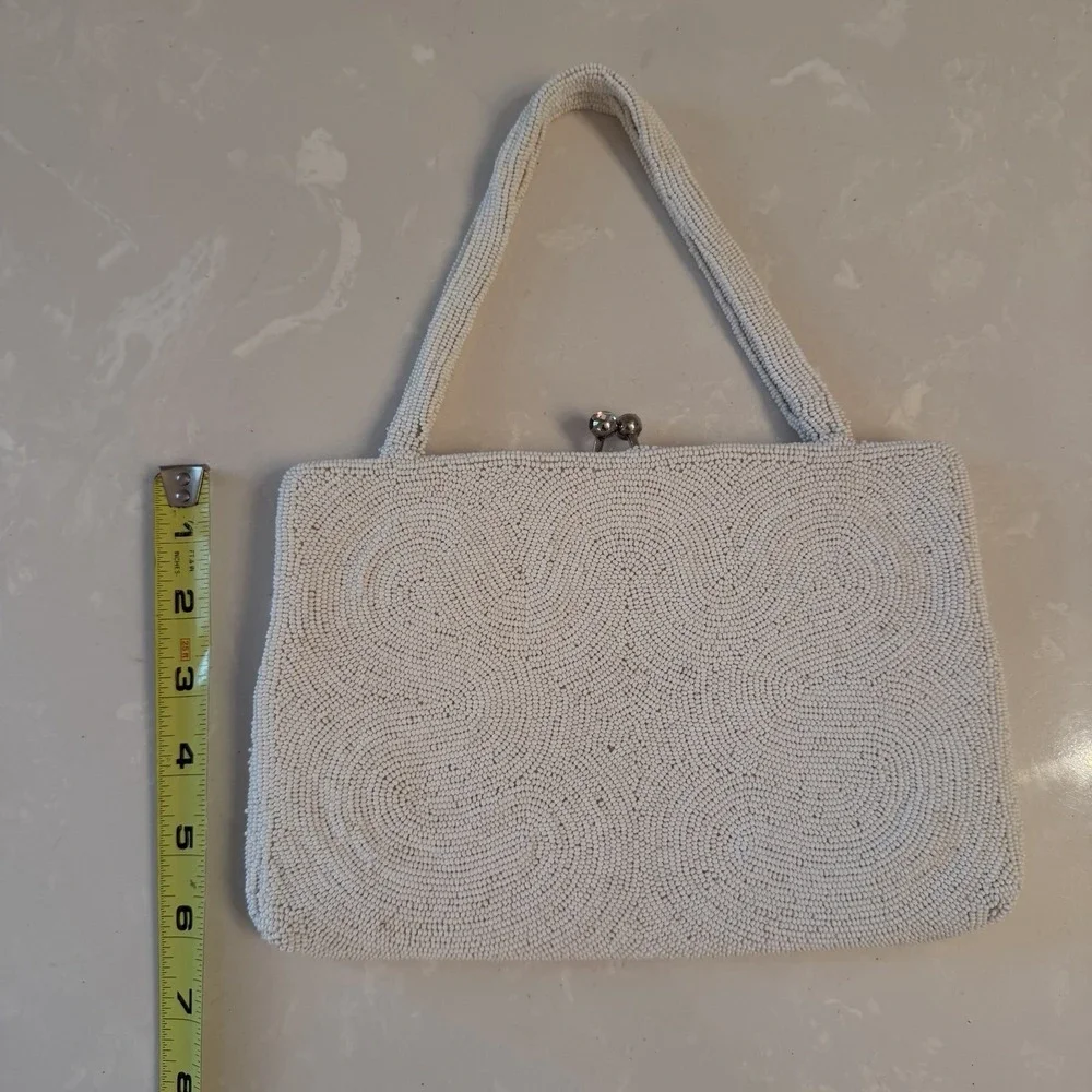 Vintage 60s Walborg Beaded Evening Bag Rhinestone Clasp White